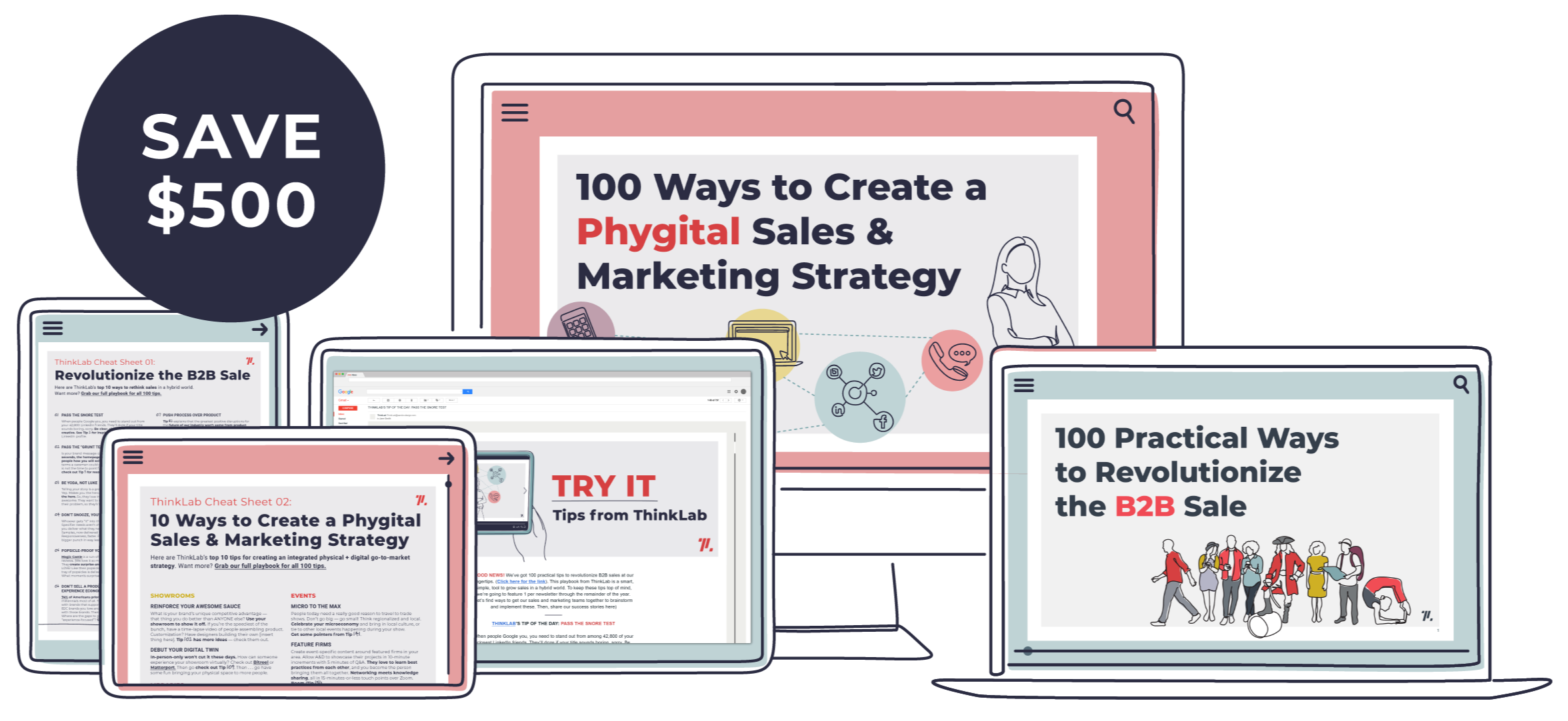 ThinkLab design industry playbooks plus bonus content displayed in multiple device bundle